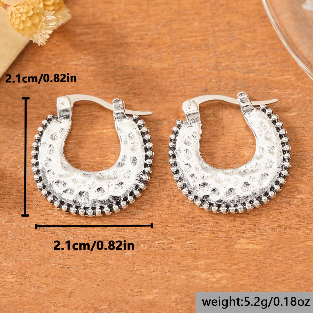 Vintage U-Shaped Hammered Texture Beaded Ear Cuffs for Women
